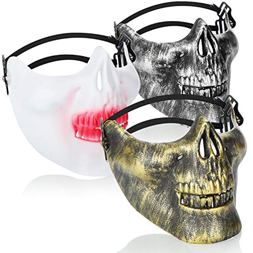 com-four® 3x Máscara de la calavera para Halloween - Máscara de esqueleto para el baile de máscaras - Máscara de mitad de cráneo en diferentes colores [la selección varía]