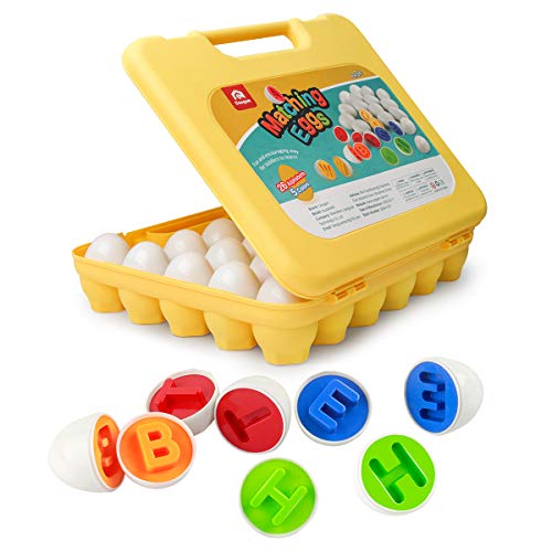 Coogam Cartas Huevos A Juego 26PCS ABC Color del Alfabeto Reconocimiento Clasificador Rompecabezas Juego de Viaje de Pascua Mayúscula Educación motora Fina Regalo Montessori para niño pequeño