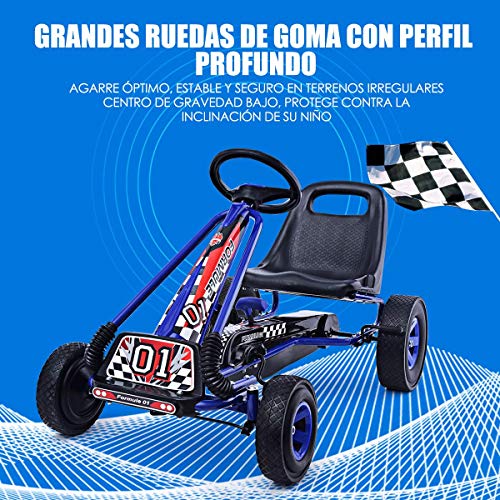 COSTWAY Go Kart Racing para Niños Coche de Pedal Asiento Ajustable con Ruedas de Goma Embrague y Freno Infantil Juguete (Azul)