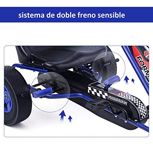 COSTWAY Go Kart Racing para Niños Coche de Pedal Asiento Ajustable con Ruedas de Goma Embrague y Freno Infantil Juguete (Azul)