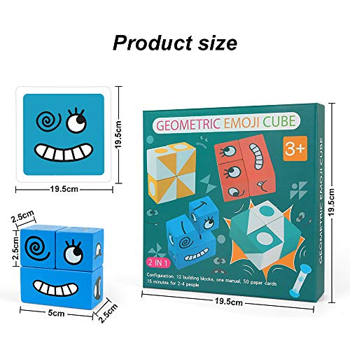 Cubos de Cambio de Cara, Puzzle Building Cubes Emoji, Juguete Montessori, Emoji de Madera, Educativos Bloques Pensamiento Entrenamiento Lógica Rompecabezas Educativos Regalo para Preescolar (B)