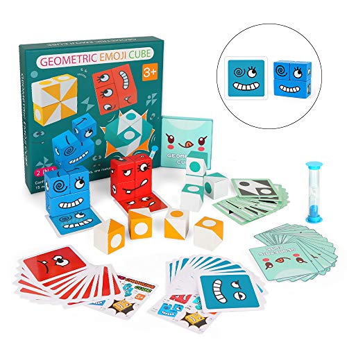 Cubos de Cambio de Cara, Puzzle Building Cubes Emoji, Juguete Montessori, Emoji de Madera, Educativos Bloques Pensamiento Entrenamiento Lógica Rompecabezas Educativos Regalo para Preescolar (B)