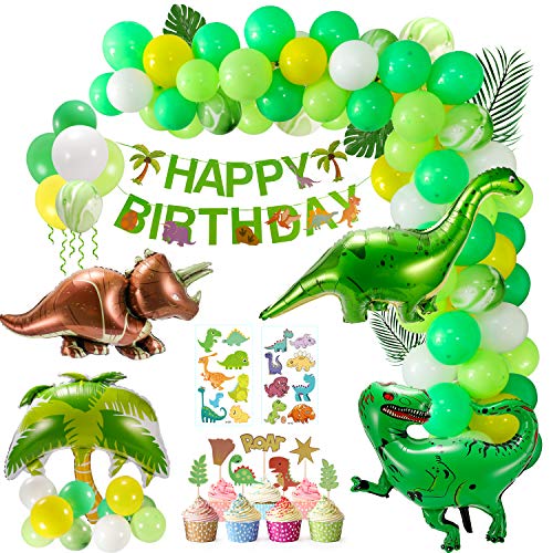 Cumpleaños Decoracion, 111 Piezas Fiesta de Dinosaurio Globo de Happy Birthday Banner Jurásico Mundial Tema Party para Niñas Niños