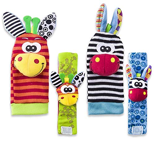 Cute Animal Infantil 4pcs (2pcs de la cintura y 2pcs calcetines) Suave muñeca Bell correa traqueteos y calcetines de pie Finder conjunto de desarrollo de juguetes blandos para niños by Funky Planet