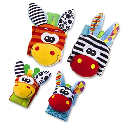 Cute Animal Infantil 4pcs (2pcs de la cintura y 2pcs calcetines) Suave muñeca Bell correa traqueteos y calcetines de pie Finder conjunto de desarrollo de juguetes blandos para niños by Funky Planet