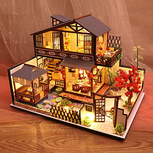 CUTEBEE Miniatura de la casa de muñecas con Muebles, Equipo de casa de muñecas de Madera DIY, más Resistente al Polvo y el Movimiento de música