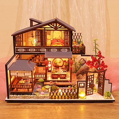 CUTEBEE Miniatura de la casa de muñecas con Muebles, Equipo de casa de muñecas de Madera DIY, más Resistente al Polvo y el Movimiento de música