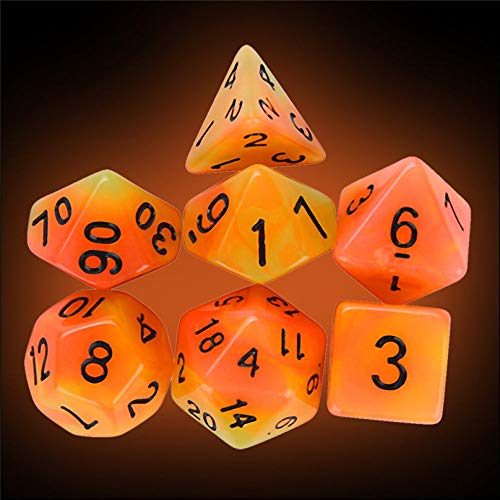 Dados Set para Dragones Y Mazmorras D&D, Dado Poliédrico Y De rol, 7Pcs Luminosa para El Juego De Dados, Naranja con Múltiples Caras Acrylic Dice Don