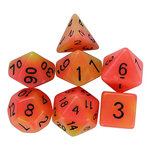 Dados Set para Dragones Y Mazmorras D&D, Dado Poliédrico Y De rol, 7Pcs Luminosa para El Juego De Dados, Naranja con Múltiples Caras Acrylic Dice Don