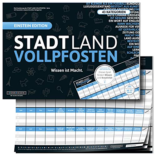 DENKRIESEN Stadt Land Blue Edition – Ampliación – Wissen-ist-Macht – Bloc de Juego DIN A3 50 Hojas