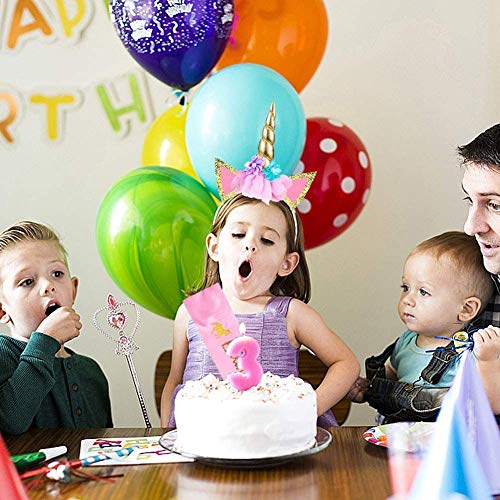 Diadema de unicornio, diadema de unicornio y cinturón de cumpleaños de niña bolso de fiesta de unicornio suministros de fiesta de cumpleaños de cuerno de unicornio diadema con brillo