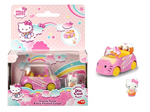 Dickie Hello Kitty Coche Pretzel de Metal, Longitud 6cm, Incluye 1 Figura extraíble de Hello Kitty, Para Niños a partir de 3 Años