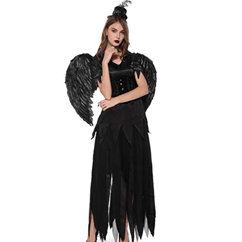 Disfraz de ángel para Halloween, para mujer, de moda, sexy, para disfraz, estilo vintage, para cosplay Negro XL