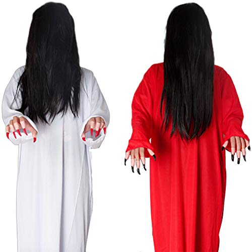 Disfraz De Halloween Mujer Blanco Rojo Horror Asustadizo Cosplay Fantasma Femenino Espeluznante Traje Juego Mascarada Vestido,Red