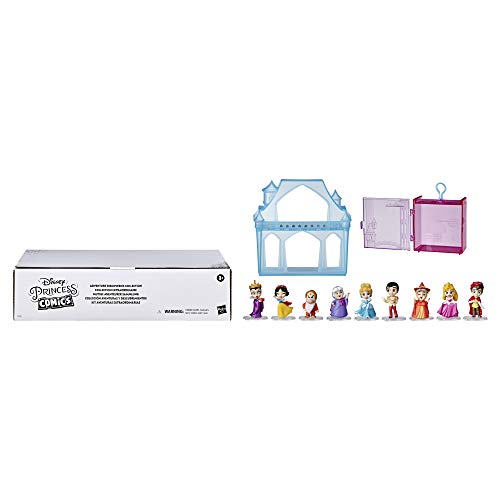 Disney Princess Comics Adventure Discoveries Collection, Juego de muñecas con 9 Figuras, Bases, Castillo de exhibición y Funda, Juguete para niñas de 3 años en adelante