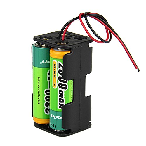 DIY 6V 4-Slot AA Battery Double Deck / Back to Back Holder Case W / Leads - Negro Módulo