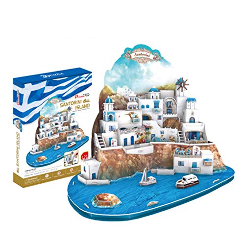 DIY Puzzle 3D De Santorini, Grecia Kit de Construcción de Mar Egeo Ciudad Juguetes Modelos Decoración De Mobiliario Exquisita, Adecuado para La Colección (129Pcs)