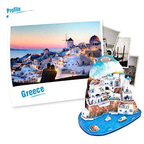 DIY Puzzle 3D De Santorini, Grecia Kit de Construcción de Mar Egeo Ciudad Juguetes Modelos Decoración De Mobiliario Exquisita, Adecuado para La Colección (129Pcs)