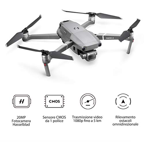 DJI Mavic 2 Pro Drone + Fly More Combo - Kit de Accesorios Incluido con el Drone, 2 Baterías de Vuelo, Cargador para el Coche, Puerto de Carga, Adaptador de Batería a Batería Externa, Hélices, Bolsa