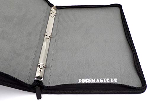 docsmagic.de 3-Ring Premium Zip-Album Black + 50 9-Pocket Premium Pages - Álbum para Tarjetas + Pagina - Negra - PKM - YGO - MTG