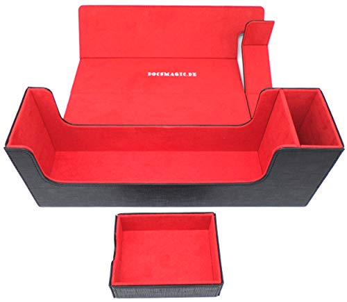 docsmagic.de Premium Magnetic Tray Long Box Black/Red Medium - Card Deck Storage - Caja de Almacenaje Negra/Roja