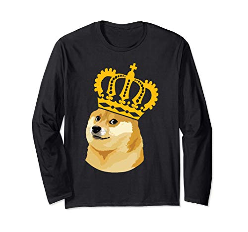 Dogecoin King Funny Bitcoin Pun Shiba Inu Doge Coin Regalo Manga Larga