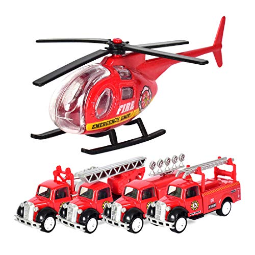 Dreamon Juguete con Coche de Bomberos Mini Coches de Fricción Vehículos para niños, Pack de 5