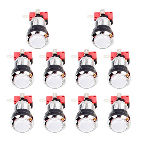 EG STARTS 10x Arcade Chrome luz LED Iluminado pulsador con 4.8mm Terminal Micro Switch En Arcade Machine Games Mame Jamma Piezas 12V 30mm Botones (Blanco)