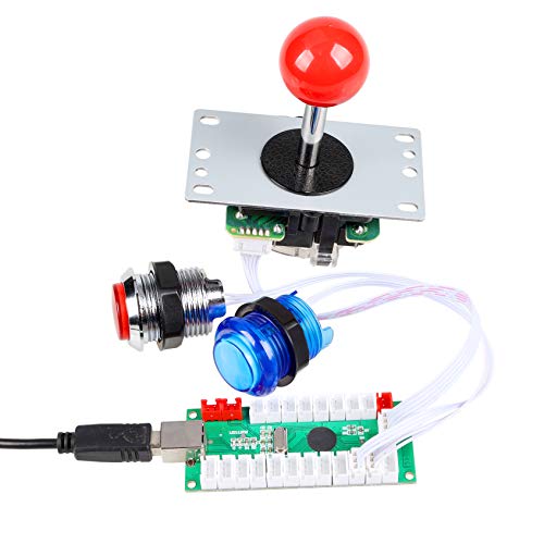 EG STARTS 4 Jugadores Arcade LED DIY Kit USB Zero Delay codificador Joystick + LED Chrome Arcade Botones para MAME USB para Juegos de PC y Frambuesa Pi Retro Controladores