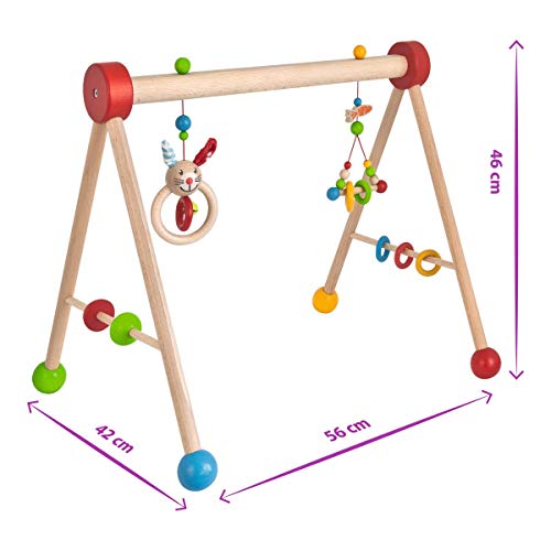 Eichhorn-Gym-100017034 Gimnasio para bebé, diseño: Conejo, con función de Juego y Agarre, 45 x 51 cm, FSC 100% Madera de Haya, Felpa, BSK, 3 m + Fabricado en Alemania, Multicolor (100017034)