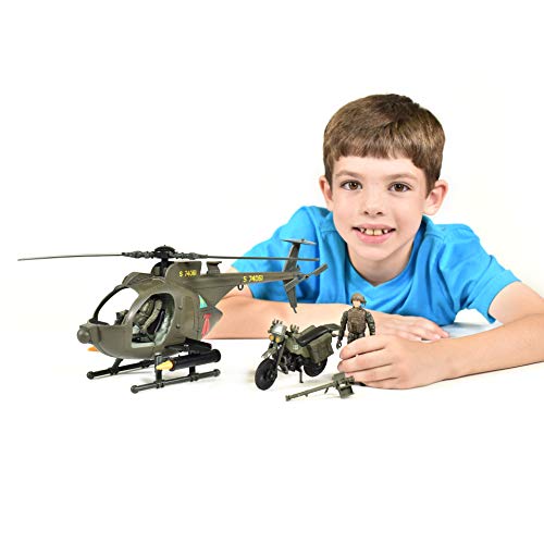 Elite Force Army Strike MH-6 Spec Ops Little Bird Vehicle with Helicopter, Motorcycle, and 2 Action Figures by Elite Force