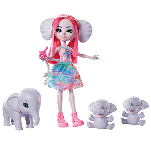 Enchantimals Sunny Savanna Muñeca Esmeralda Elephant con familia de elefantes mascota de juguete (Mattel GTM30)