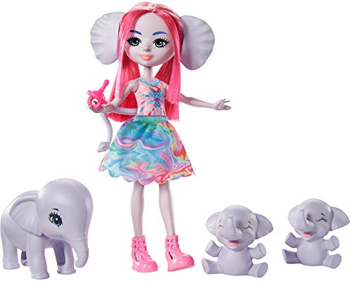 Enchantimals Sunny Savanna Muñeca Esmeralda Elephant con familia de elefantes mascota de juguete (Mattel GTM30)