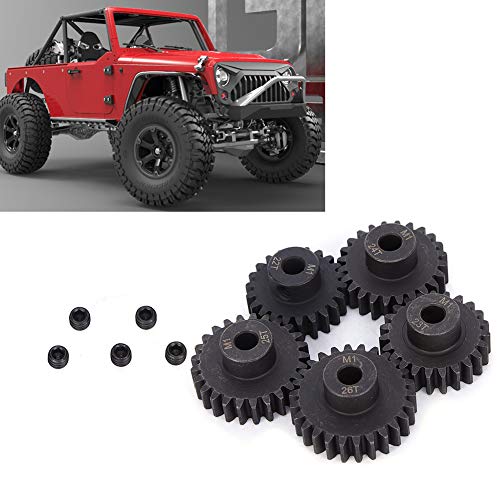 Engranaje para coche RC, 5 piezas 22T 23T 24T 25T 26T Control remoto de acero cromado Motor Piñón Engranajes Juego de piezas Piezas de actualización de agujero interno de 5 mm para 1/8 Coches RC