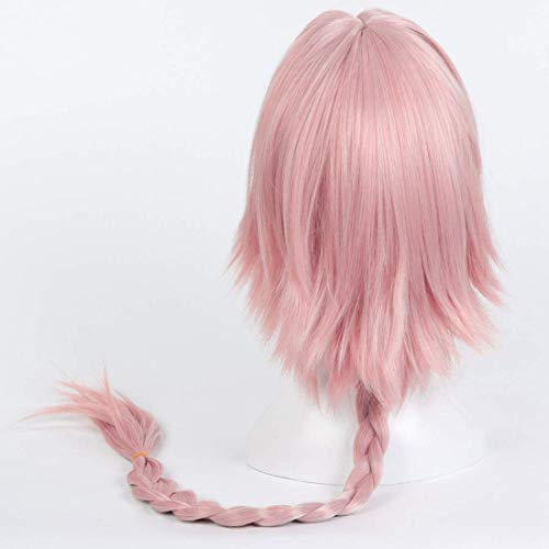 EQWR Fate/Apocrypha Personaje de anime Astolfo Cosplay Pelucas con trenza Fibra sintética resistente al calor Cereza y cabello largo y liso blanco