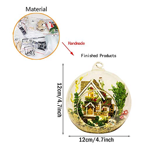 erhumama DIY casa de muñecas kit miniatura bola de cristal casa de muñecas casa bosque muebles de madera luces LED regalo de Navidad cumpleaños para niños niño niña bosque casa casa