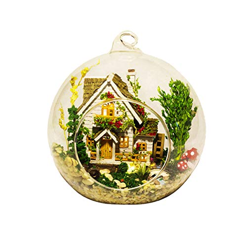 erhumama DIY casa de muñecas kit miniatura bola de cristal casa de muñecas casa bosque muebles de madera luces LED regalo de Navidad cumpleaños para niños niño niña bosque casa casa