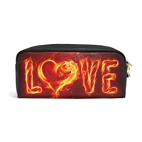 Eslifey - Estuche de piel sintética para lápices y bolígrafos, diseño de corazón con texto en inglés"Fire Heart", para niños, impermeable, para cosméticos y maquillaje