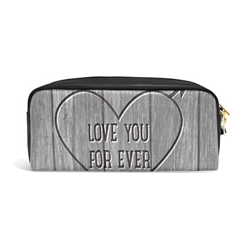 Estuche para lápices Bolsa Amor Corazón Tablero de madera tallada Organizador gris Soporte para bolígrafo Caja Monedero para mujer Monedero Bolsa de maquillaje cosmético impermeable