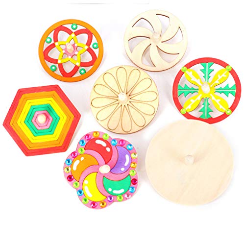 EXCEART 10 Piezas DIY Spinning Top Toys Juguetes de Pintura a Mano de Madera sin Terminar Spin Top Playthings Proyectos de Dibujo de Arte Educativo (Pétalo)