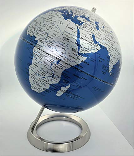 EXERZ 30CM Globo En Azul Plateado con una base de acero inoxidable - en Inglés - Empaquetado En Caja Kraft De Primera Calidad, Ideal como Regalo - Azúl metálico