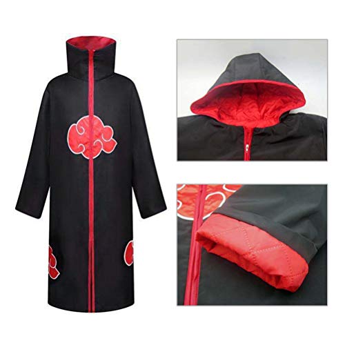 ExH Capa De Akatsuki Itachi, 8 Piezas de Naruto Akatsuki Cloak Anime Cosplay Anime Naruto Akatsuki Traje Largo Capa de Anime Japonés Disfraz de Cosplay Diadema Accesorios Completos