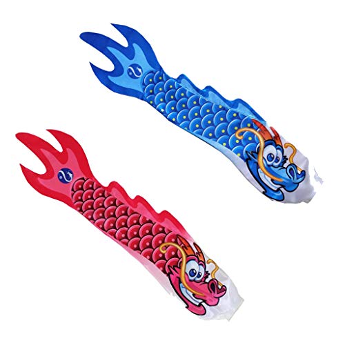 F Fityle 2pcs Bandera China del Dragón Al Aire Libre Manga De Viento Colgando Serpentina Molino De Viento Viento Azul, Rosa Roja