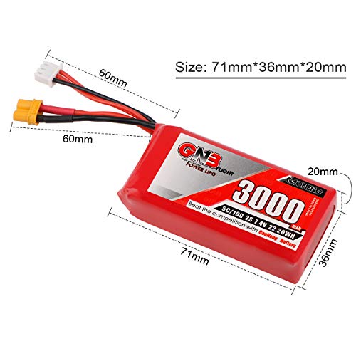 FancyWhoop 2S 3000mah 7.4V Lipo Batería 5C con Enchufe XT30 Transmisor de Control Remoto Batería Batería de Gran Capacidad para Radiomaster TX16S Transmisor Jumper T12 T16 T18 T8SG Serie Transmisor