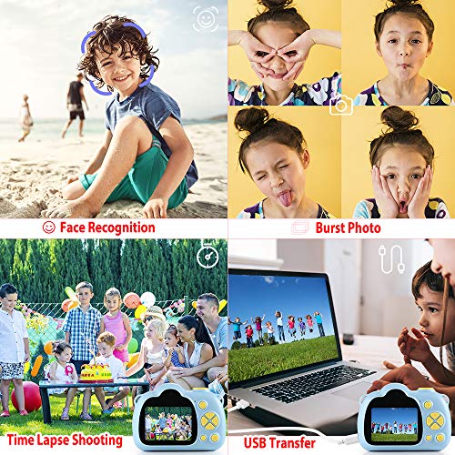 Fede Cámara Fotos Infantil Cámara Digital para Niños, Juguetes Regalos para Niños o Niñas de 3 a 12 Años, Pantalla HD de 2 Pulgadas 12MP 1080P Tarjeta de 32GB TF Azul