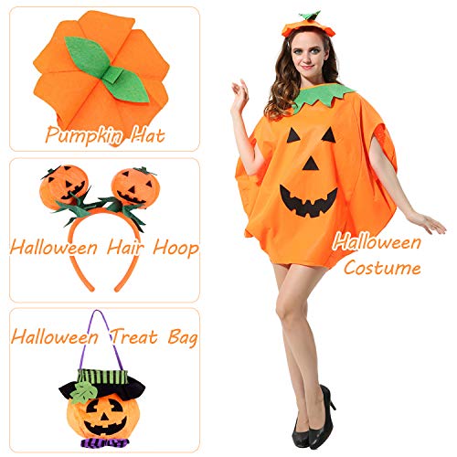 FEPITO 4 Piezas Unisex Adulto Disfraz de Calabaza de Halloween Disfraces Divertidos de Halloween Naranja Calabaza Cosplay Ropa de Fiesta