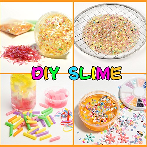 FEPITO 84 Pcs Slime Kit incluyendo Bolas espuma, Bolas pecera, Red, Cáscara, Cubo esponja, Rebanadas, Banda goma, Hoja oro imitación, Papel de azúcar, Confeti (No contiene limo)