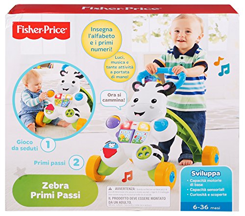 Fisher First Steps Pushable - Juguete electrónico Educativo con música y Sonidos, Apto para niños a Partir de 6 Meses, Cebra, Multicolor