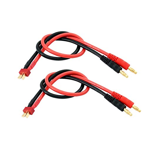 FLY RC 2-Pack Conector Macho Enchufe Deans T a Conector Banana Tipo Bala 4mm 4.0mm Batería Cargador Adaptador de Cable 14awg 30cm Cable