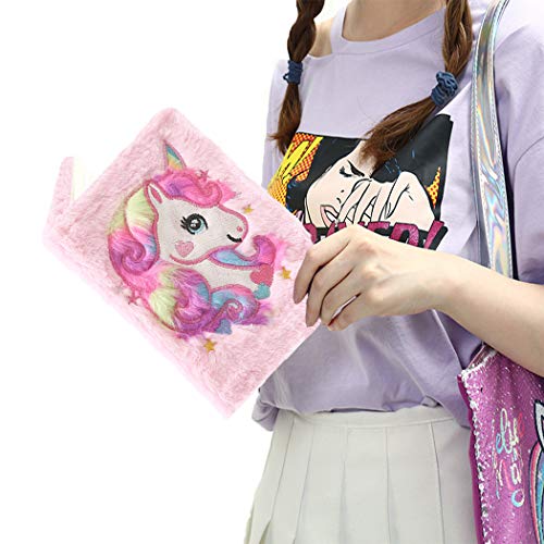 FORLADY Cuaderno Unicornio de Felpa Libretas Bonitas Diario de Niña Rosa Claro